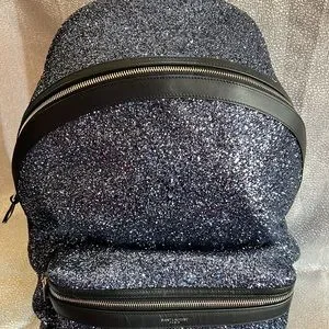 Blue sparkly YSL backpack Saint Laurent Paris , City Backpack in Glitter Blue Metallic  main image 4